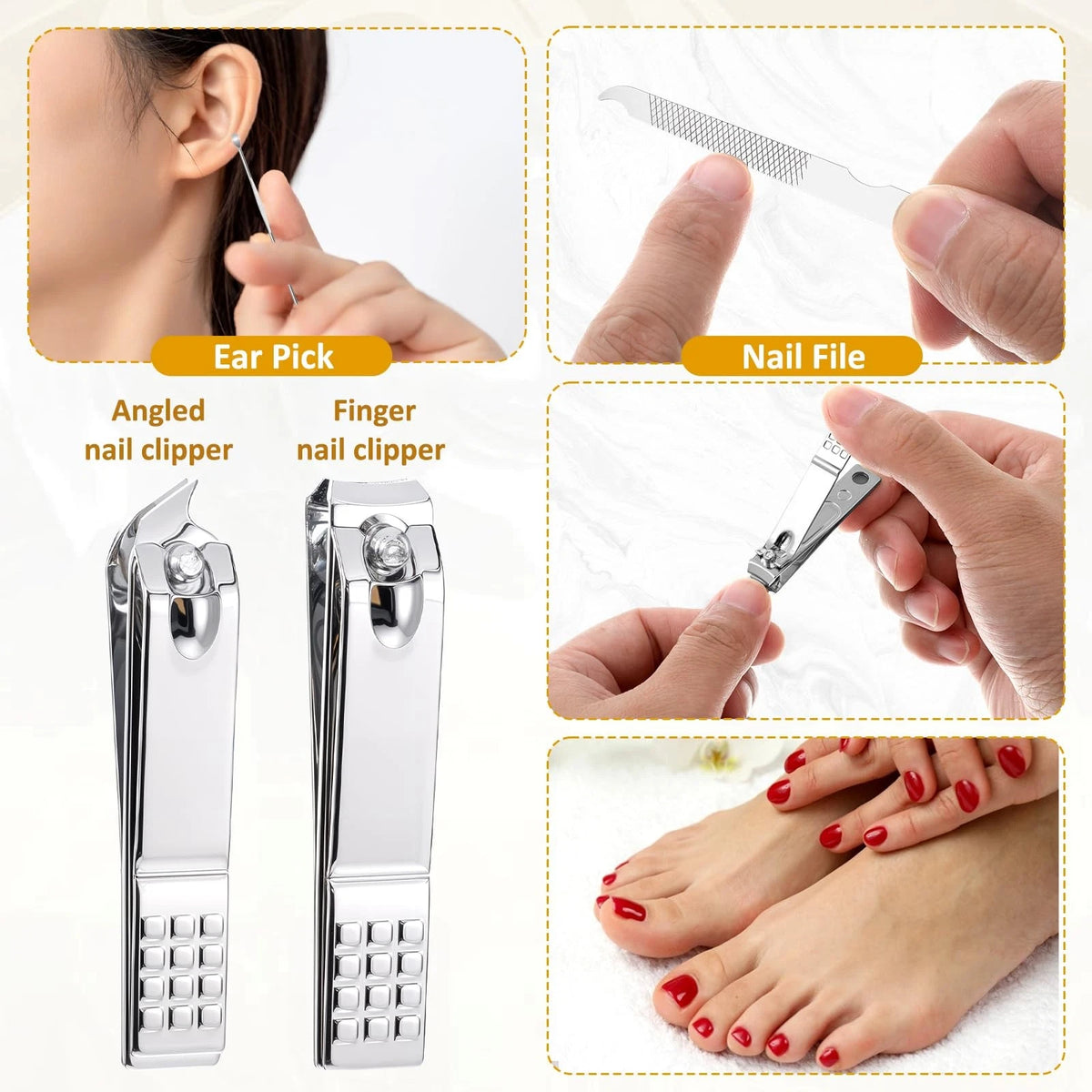 24 Pack Nail Clipper Set Manicure Kit for Women Men Silver