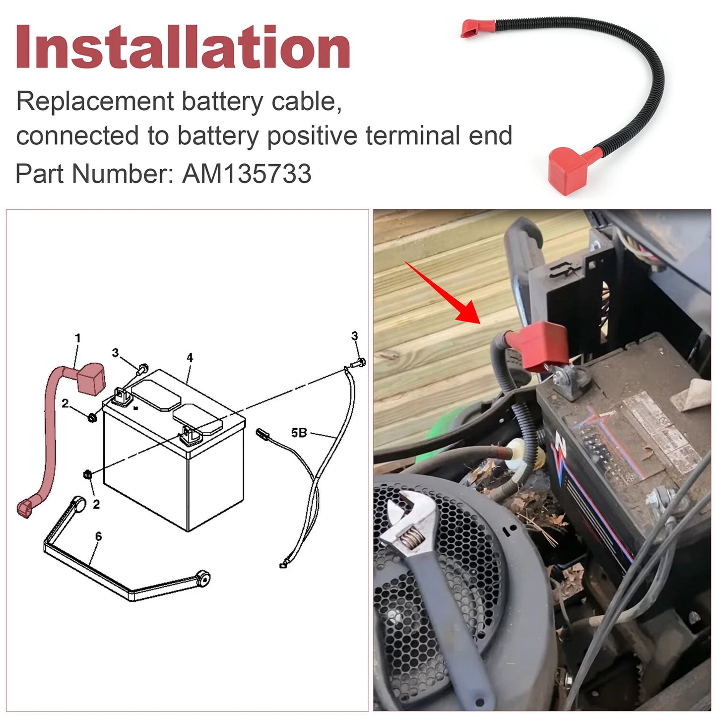 Positive Battery Cable for John Deere Lawn Mower Tractor X300 X300R X304 X320