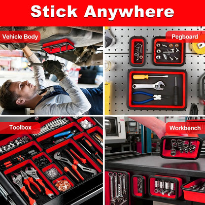 Collapsible Magnetic Parts Tray Set with Extra Strong Magnet Up to 18LB, Red