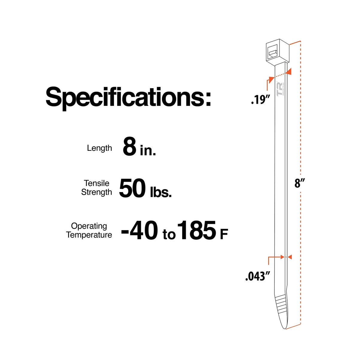 TR Industrial Multi-Purpose UV Resistant Black Cable Ties, 8 8",