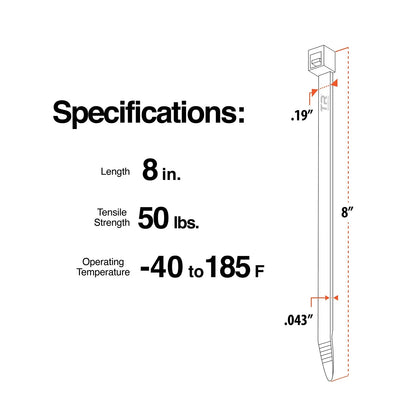 TR Industrial Multi-Purpose UV Resistant Black Cable Ties, 8 8",