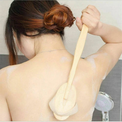 Durable Natural Long-Handled Bath Shower Body Back Dry Skin Spa Scrubber Brush A