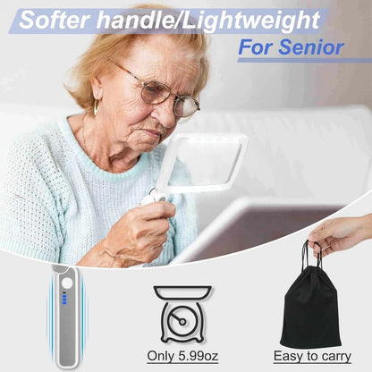 Handheld Illuminated Magnifier 4x 10 Led Dimmable Brightness USB C Rechargeable