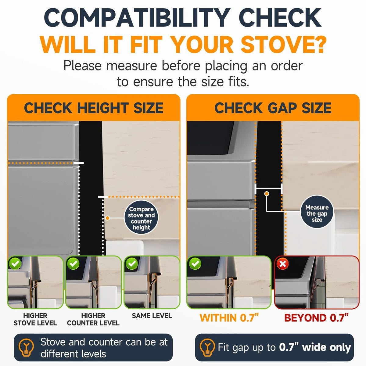 Stove Gap Covers Stainless Steel, Filler Between Stoves and Black