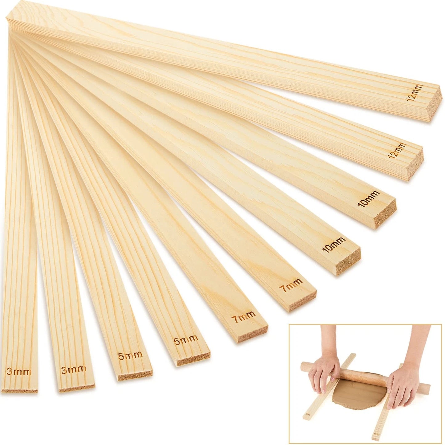 Sasyl 10 Pcs Pottery Teaching Rolling Mud Stick Guide 5 Size, Wood Color