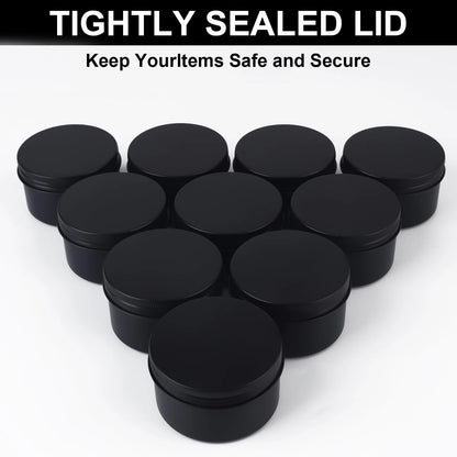 OBKJJ 64 Pack Round Cans with Screw Lid 4 Oz Aluminum Metal Tins Small, Black
