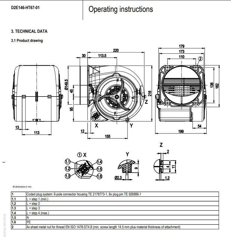 Ebmpapst D2E146-HT67-01 Cooling Fan 230VAC 355W Blower Fan For Air purification