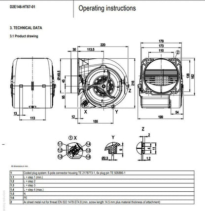 Ebmpapst D2E146-HT67-01 Cooling Fan 230VAC 355W Blower Fan For Air purification