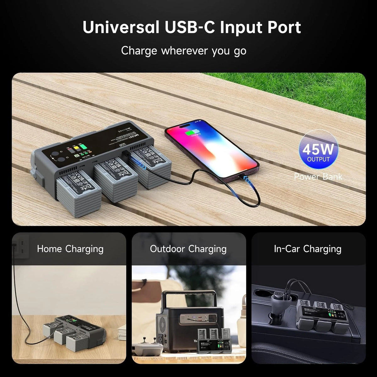 200W DJI Air 3/3S Battery Charger Hub，Fast Charging, 3-Channel Parallel,...