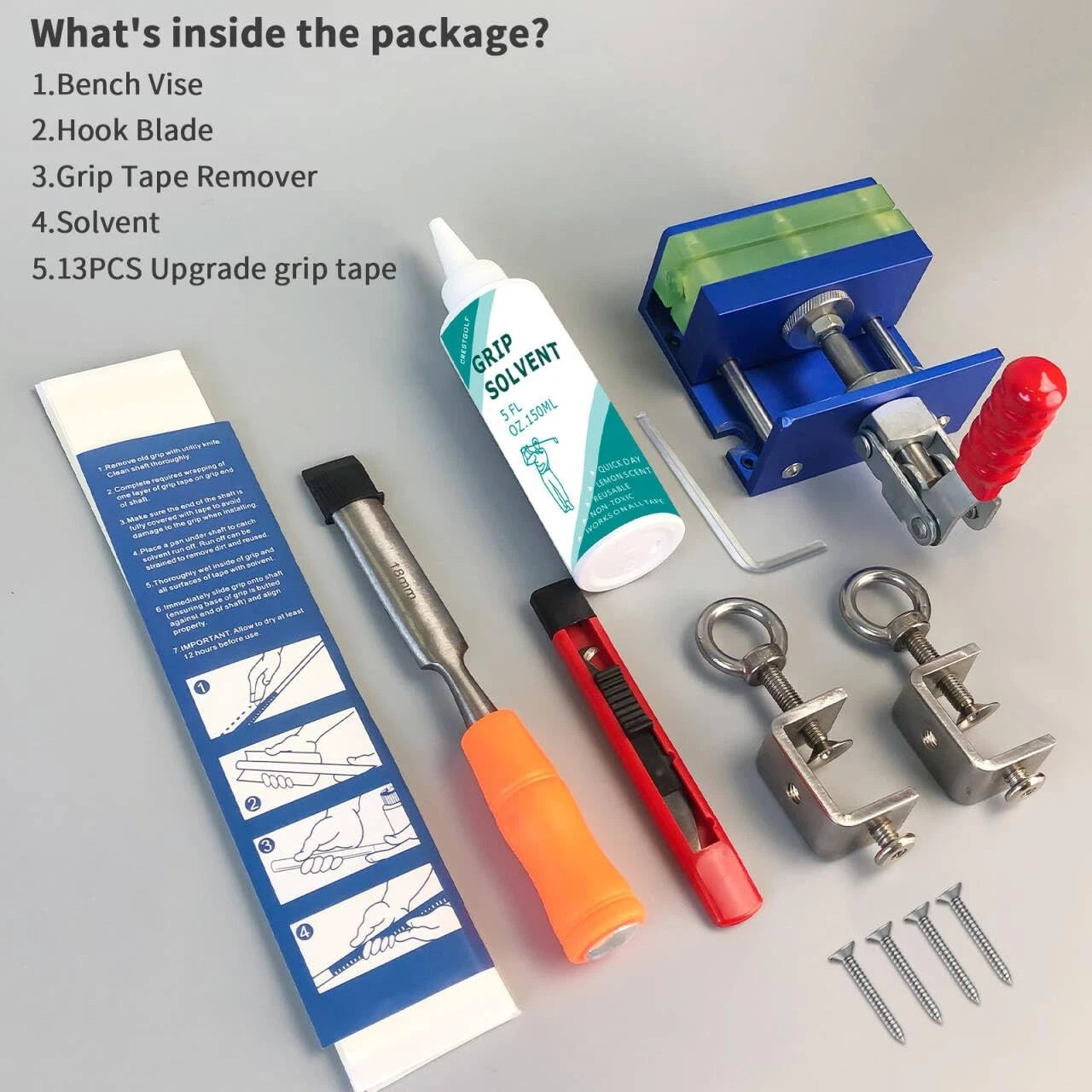 Crestgolf Golf Repair Kit Drill-Free & Drill Installation for Regripping blue