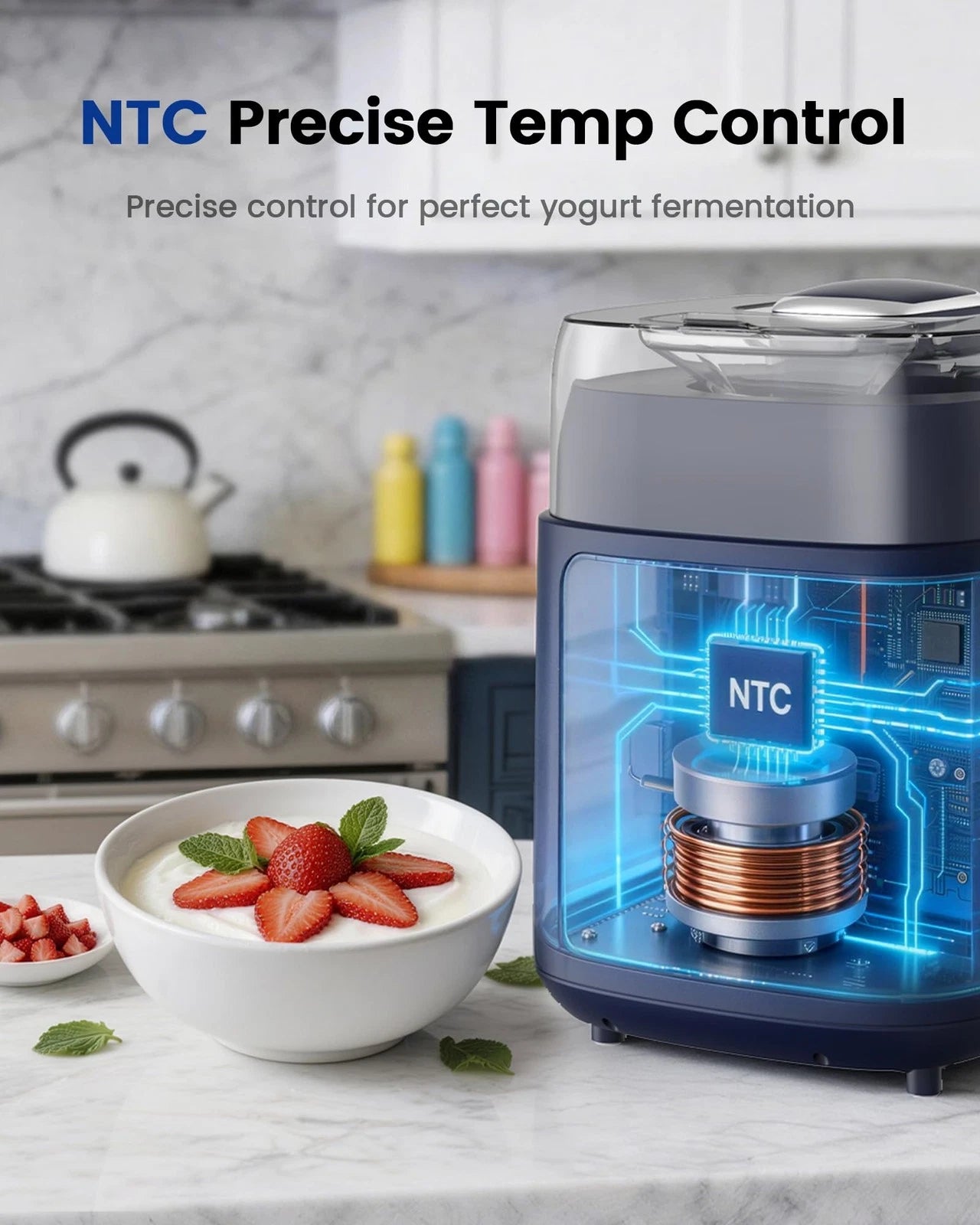 Oplace 4-in-1 Compressor Ice Cream Maker (1.0Qt), No 1.0Qt, Blue