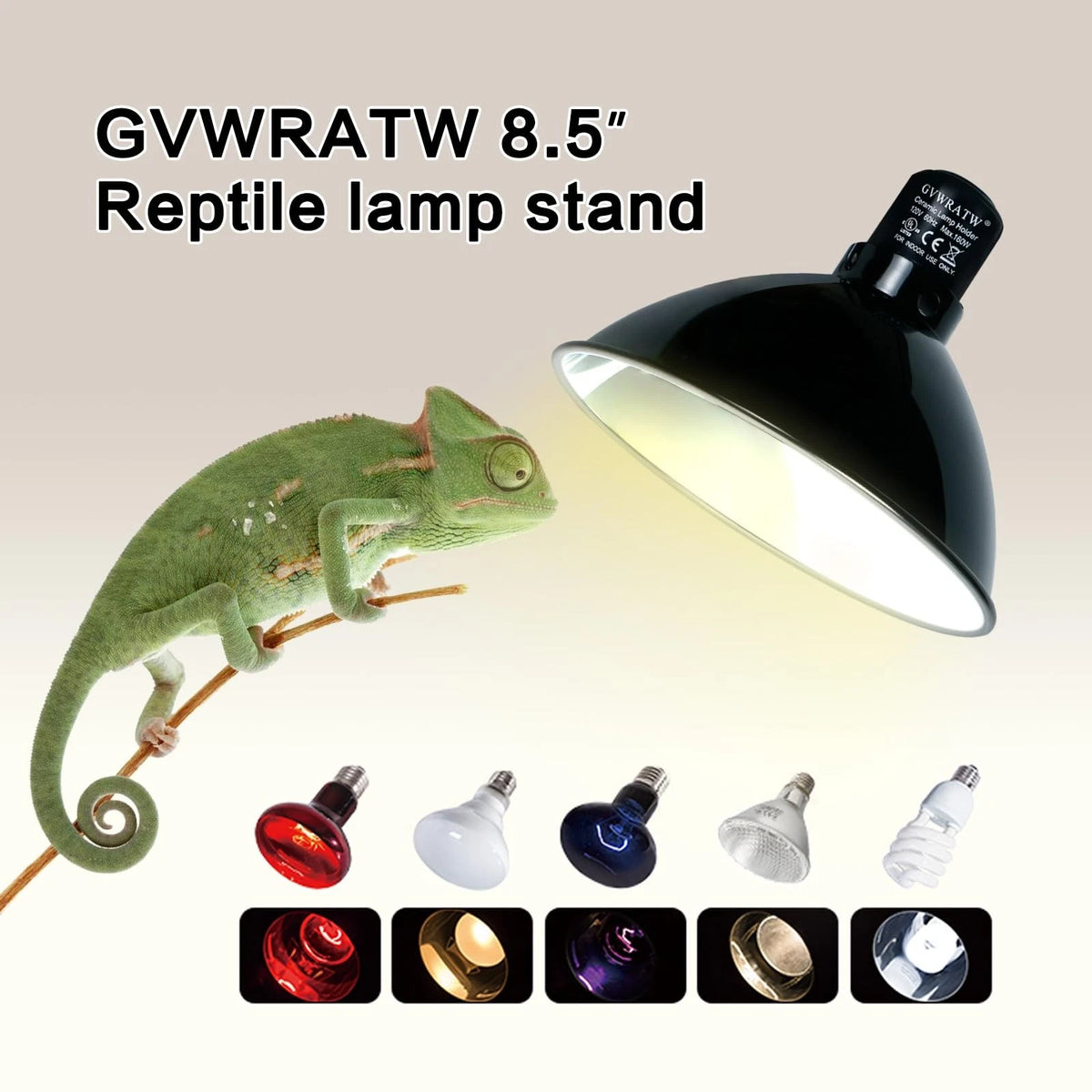 GVWRATW Reptile Lamp Fixture with Dimming Thermostat – Deep Dome Heat Black
