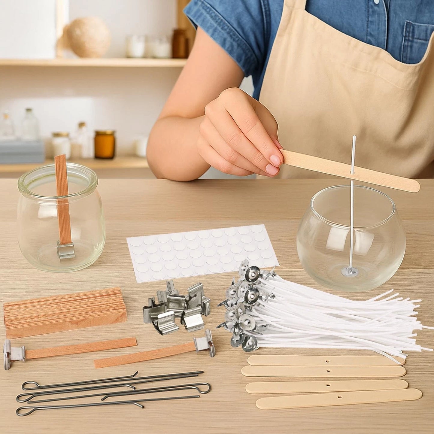 BlingFun Candle Making Supplies Kit - Natural Cotton & Pack of 6, Beige