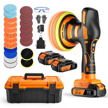 CORANEX 8-Speed Cordless Car Buffer Polisher Kit, 28 PCS Complete Kit Orange
