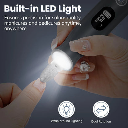Electric Nail Drill, Cordless 2000 mAh Rechargeable Portable File Grey