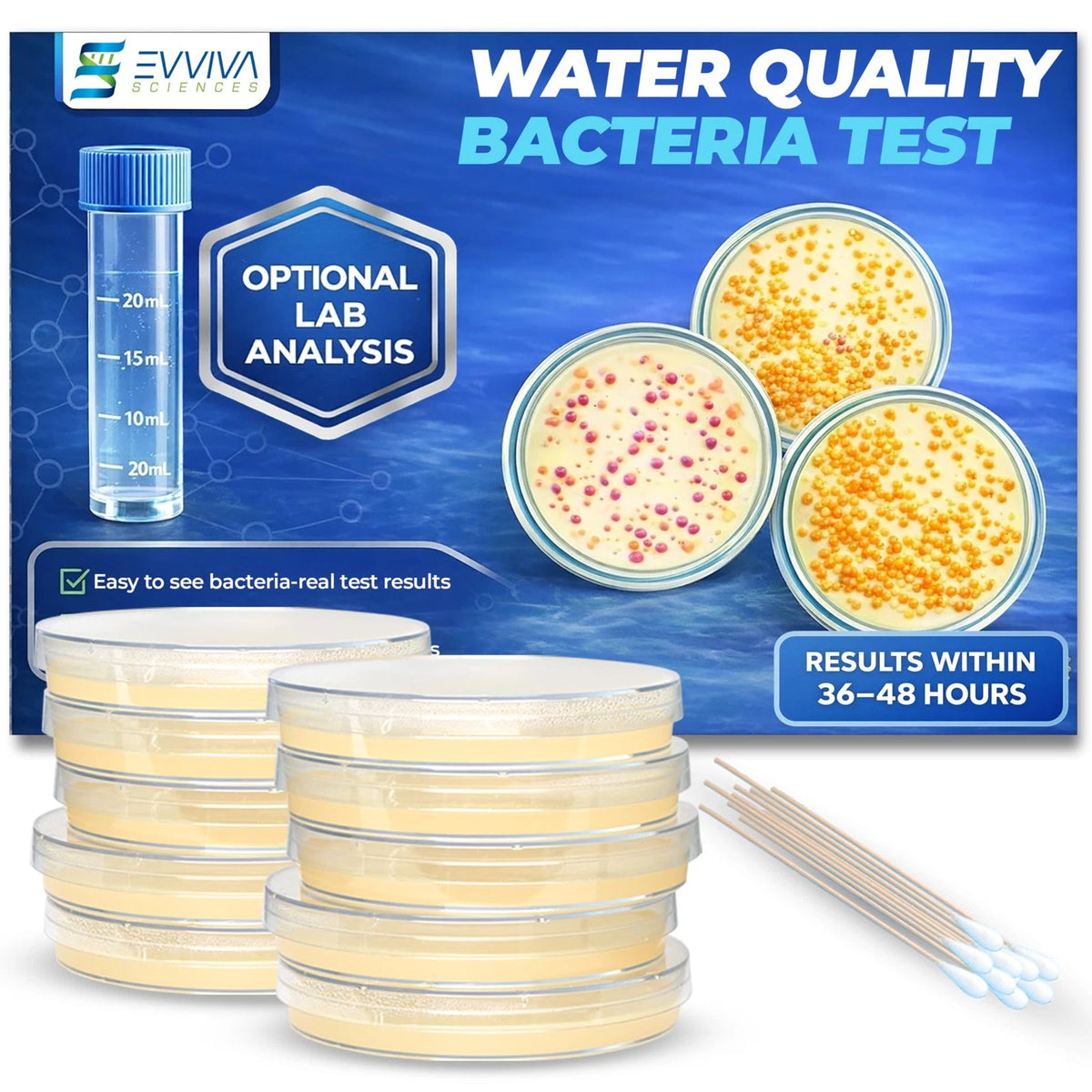 Evviva Sciences Water Bacteria Test Kit – 10 Tests for Total Bacteria,...