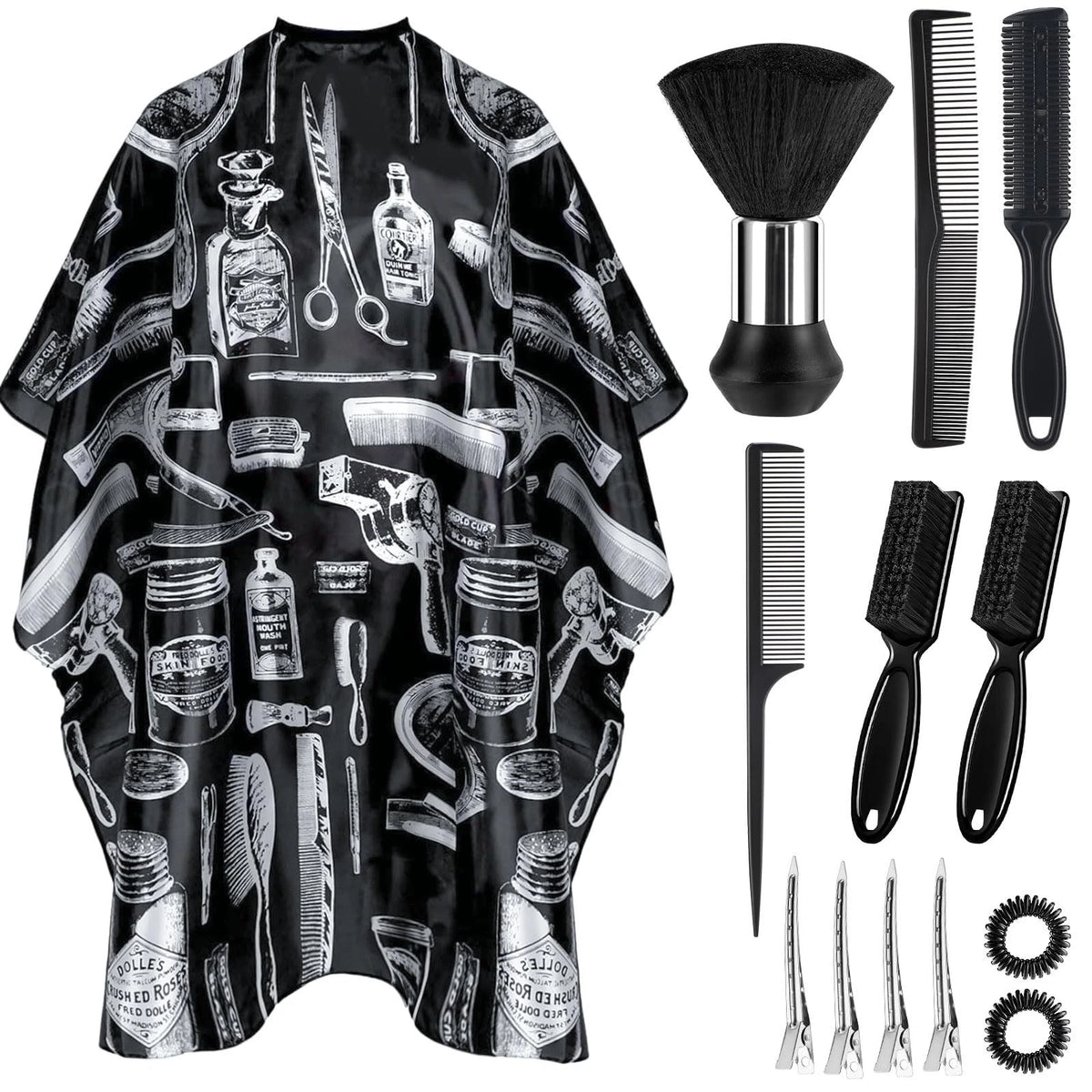 Barber Cape 13Pcs with Neck Duster Brush Adjustable, Extra 63"*55", Black