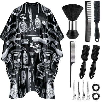 Barber Cape 13Pcs with Neck Duster Brush Adjustable, Extra 63"*55", Black