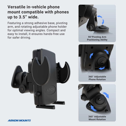 ARKON Mounts - Adhesive Truck & Car Phone Holder | Secure 3.5 inches, Black