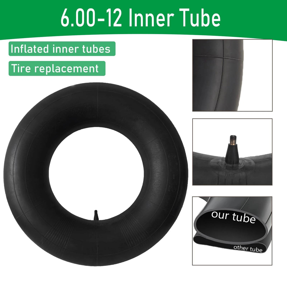 6.00-12 Inner Tube 600-12 6-12 6x12 6.0-12 Straight Black