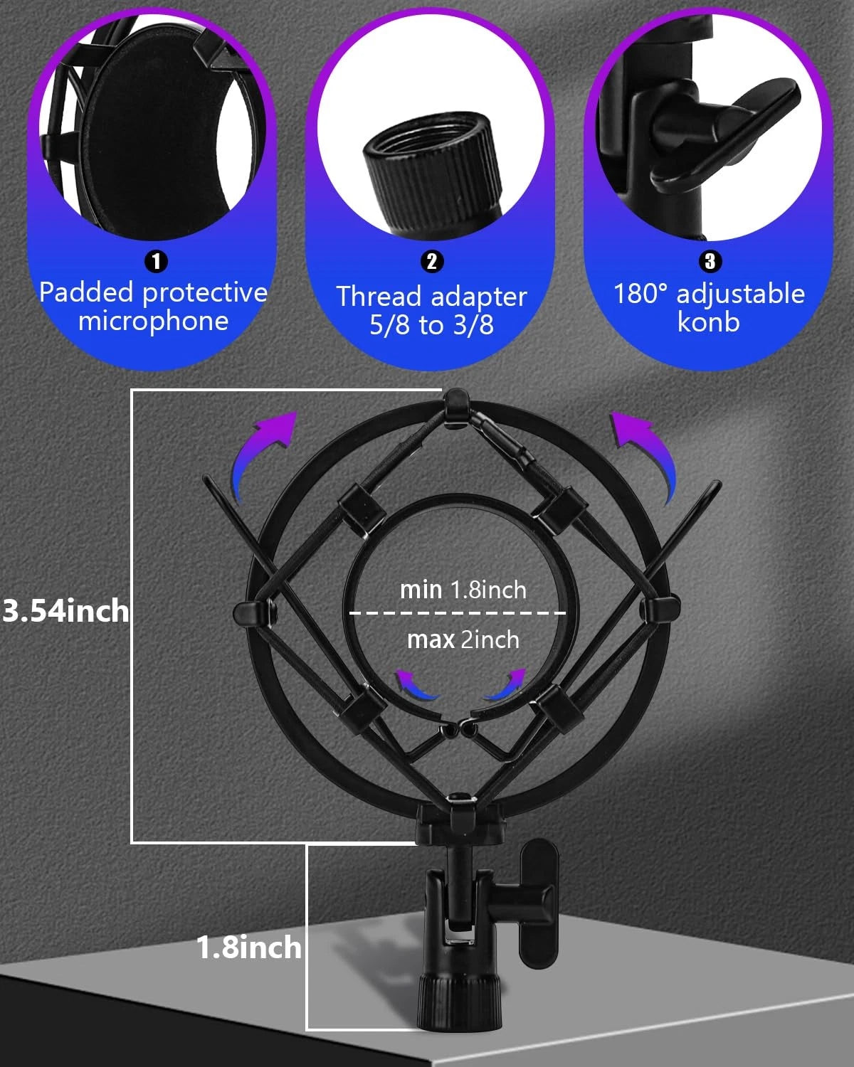 Boseen Universal Microphone Shock Mount, Mic Clip Holder for Diameter Black