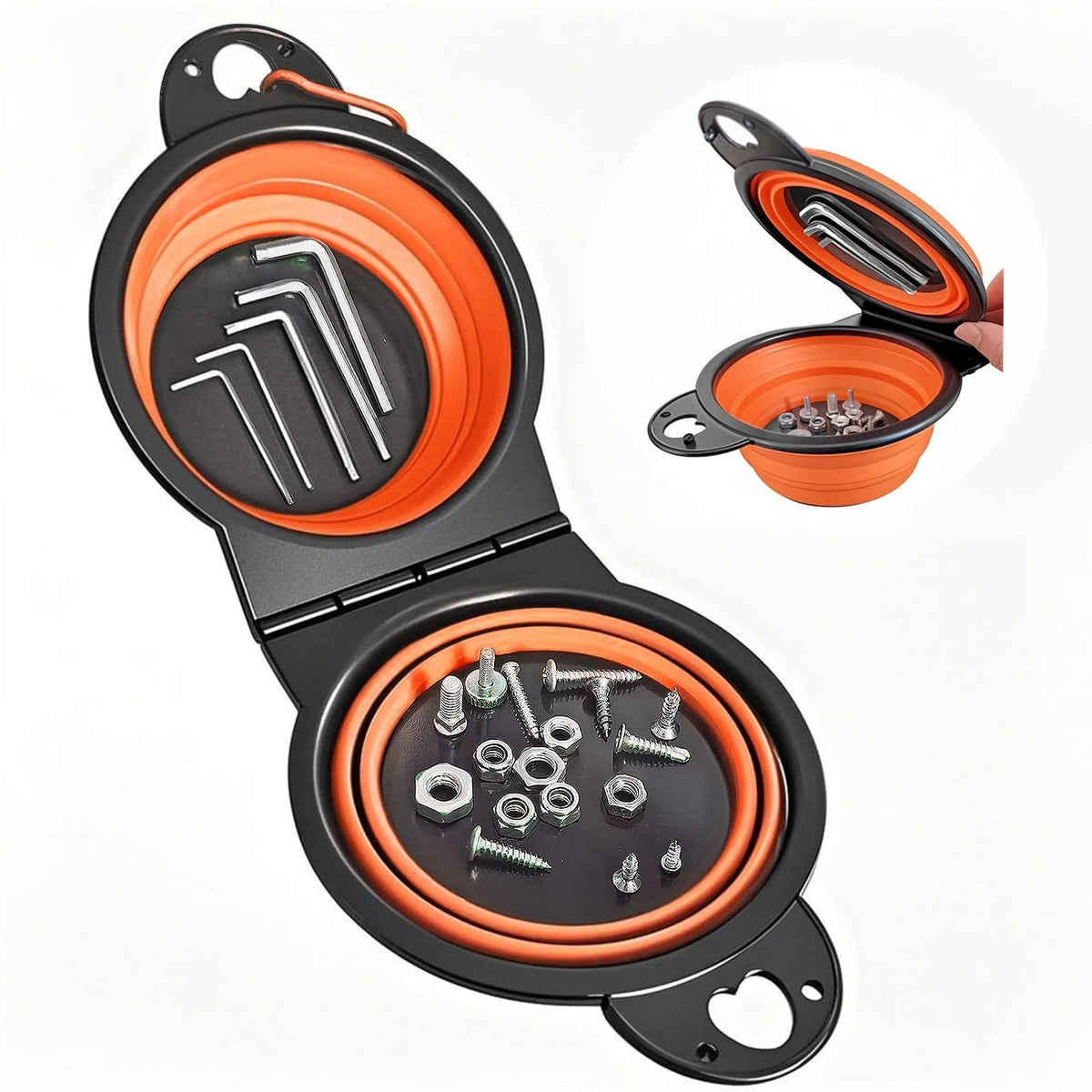 Collapsible Magnetic Parts Tray Set, Foldable Trays, orange