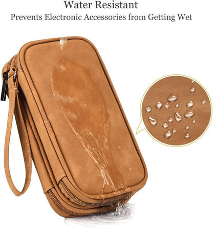 Electronic Organizer Travel Cable Accessories Case, L, Double Layer - Brown