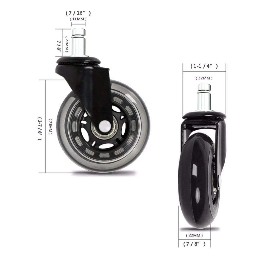 Office Chair Caster Universal Stem Size: 7/16" (11mm) x 7/8" (22mm), Black