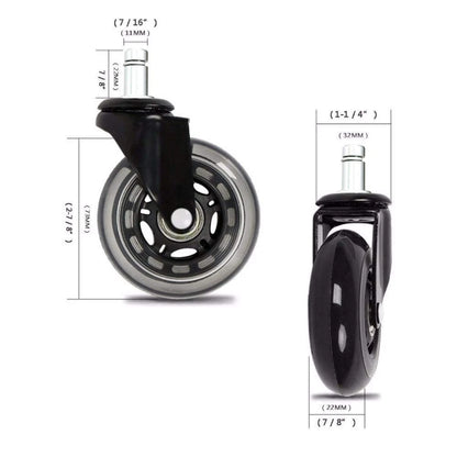 Office Chair Caster Universal Stem Size: 7/16" (11mm) x 7/8" (22mm), Black