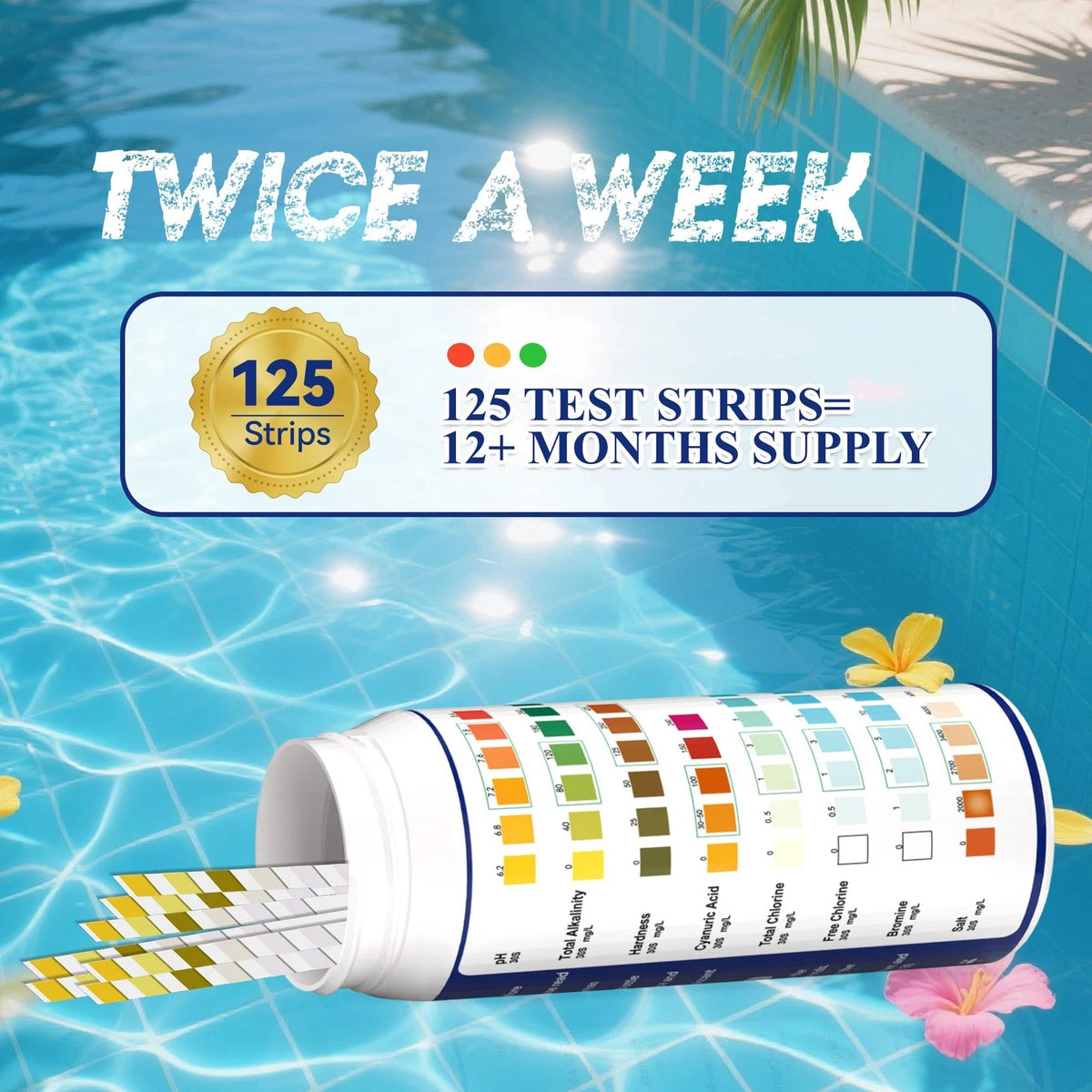 Pool Salt Test Strips Kit, 8 Way 125CT Water for Saltwater