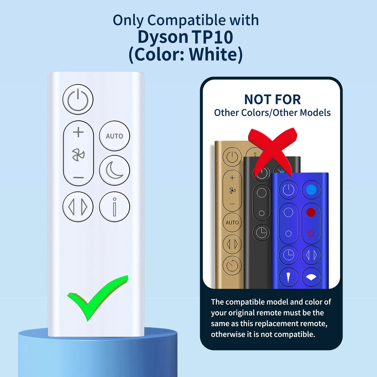 Replacement Remote Control For Dyson Purifier Cool Gen1 TP10 White -