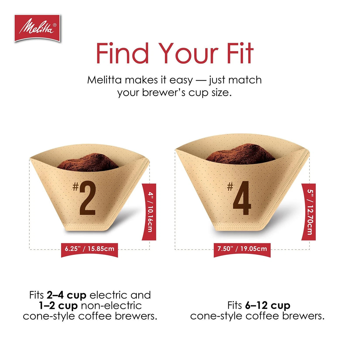 Melitta #4 Cone Coffee Filters, Natural Brown, 100 3-Pack, Brown