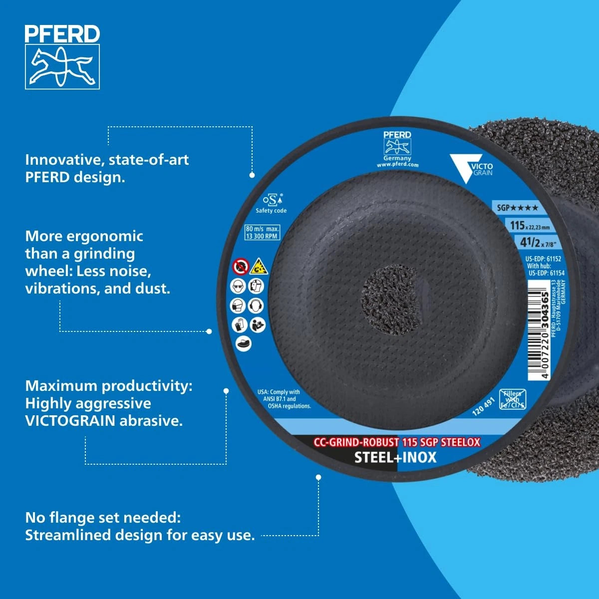 PFERD CC-Grind®-Robust Grinding Disc, 4-1/2" x 5/8"-11 - SGP x 5/8-11"