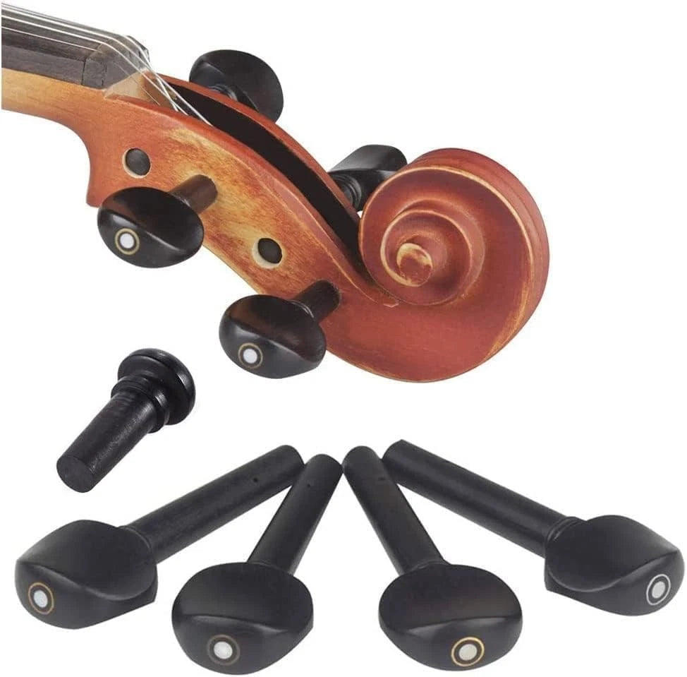 TUOREN Ebony 5Pieces Violin Tuning Pegs Endpin Set for 4/4 Full size