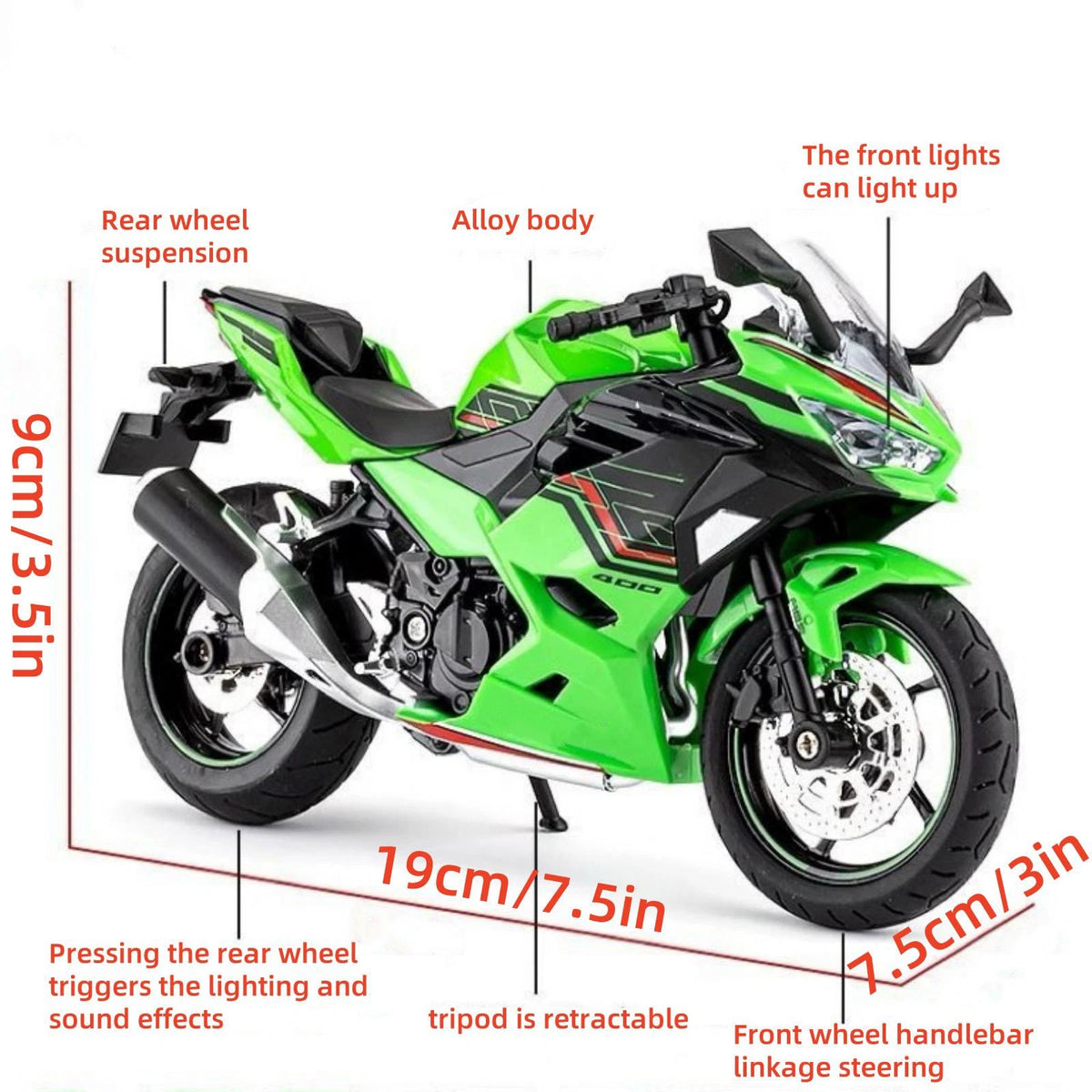 1/12 Scale Alloy+PC For Kawasaki Ninja 400 Motorcycle Model Finished Decoration