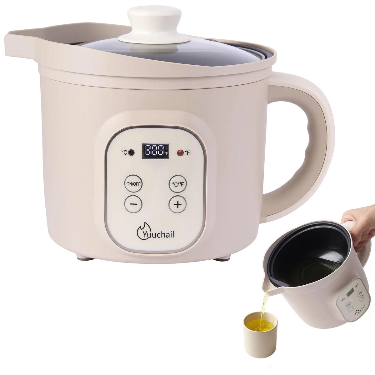 Yuuchail 1.6QTs Electric Wax Melter with Digital Display, Precise Temp Beige