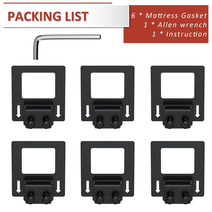 6-Pack Non-Slip Mattress Grippers for Metal Full, Twin, Queen, King, Black