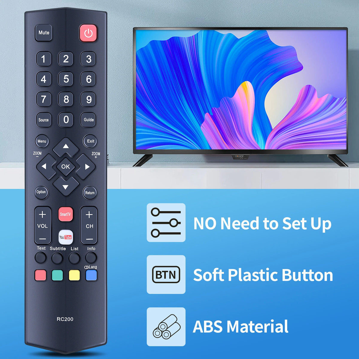RC200 Remote Control For TCL E3800 S4700 Series TV