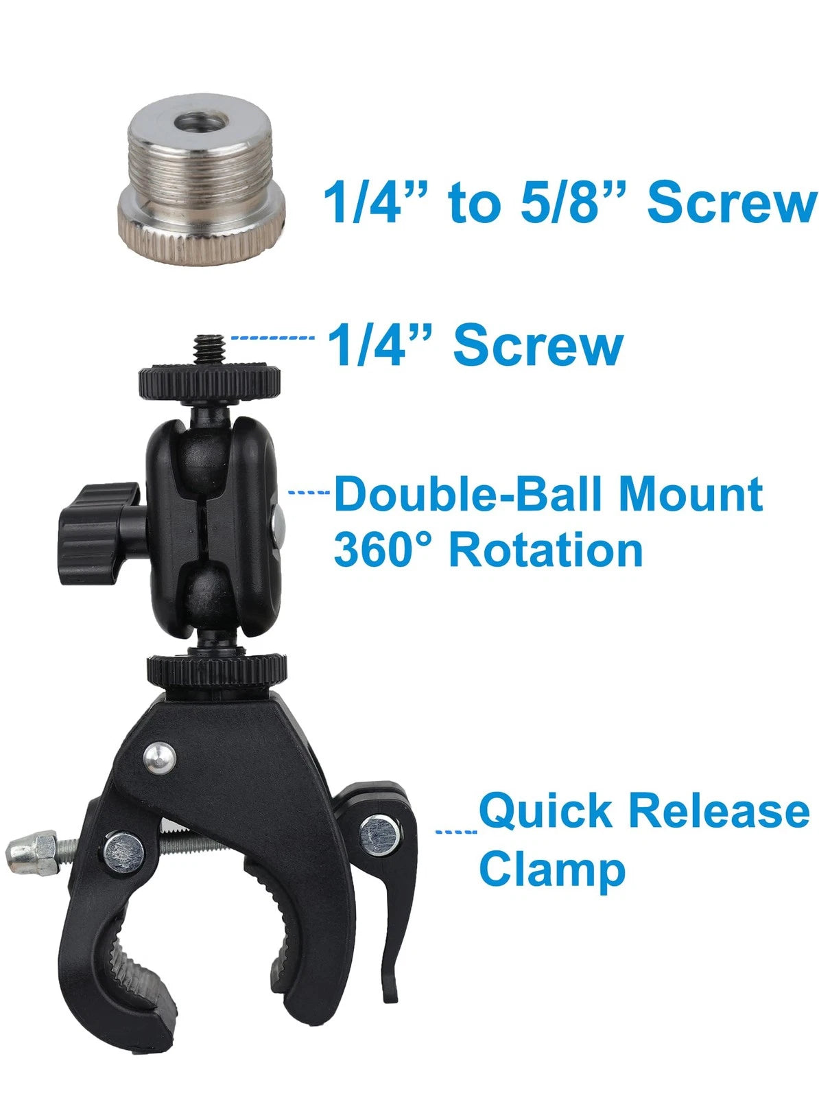 Hocoder Mic Crab Clamp Microphone Mount with (0.6"to 1.4"), Black