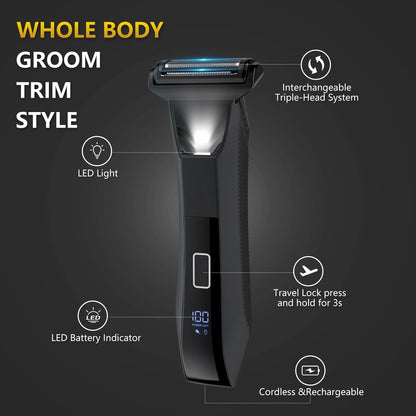 Bomic Manscape 3-in-1 Body Trimmer for Men, Groin, Pubic & Ball Hair Black