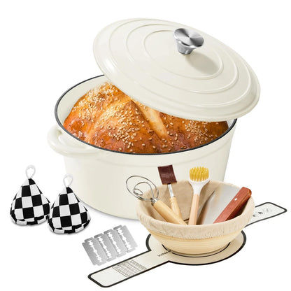 Blingco Enameled Cast Iron Dutch Oven pot 6.5 QT with Lid 6.5qt, Cream White