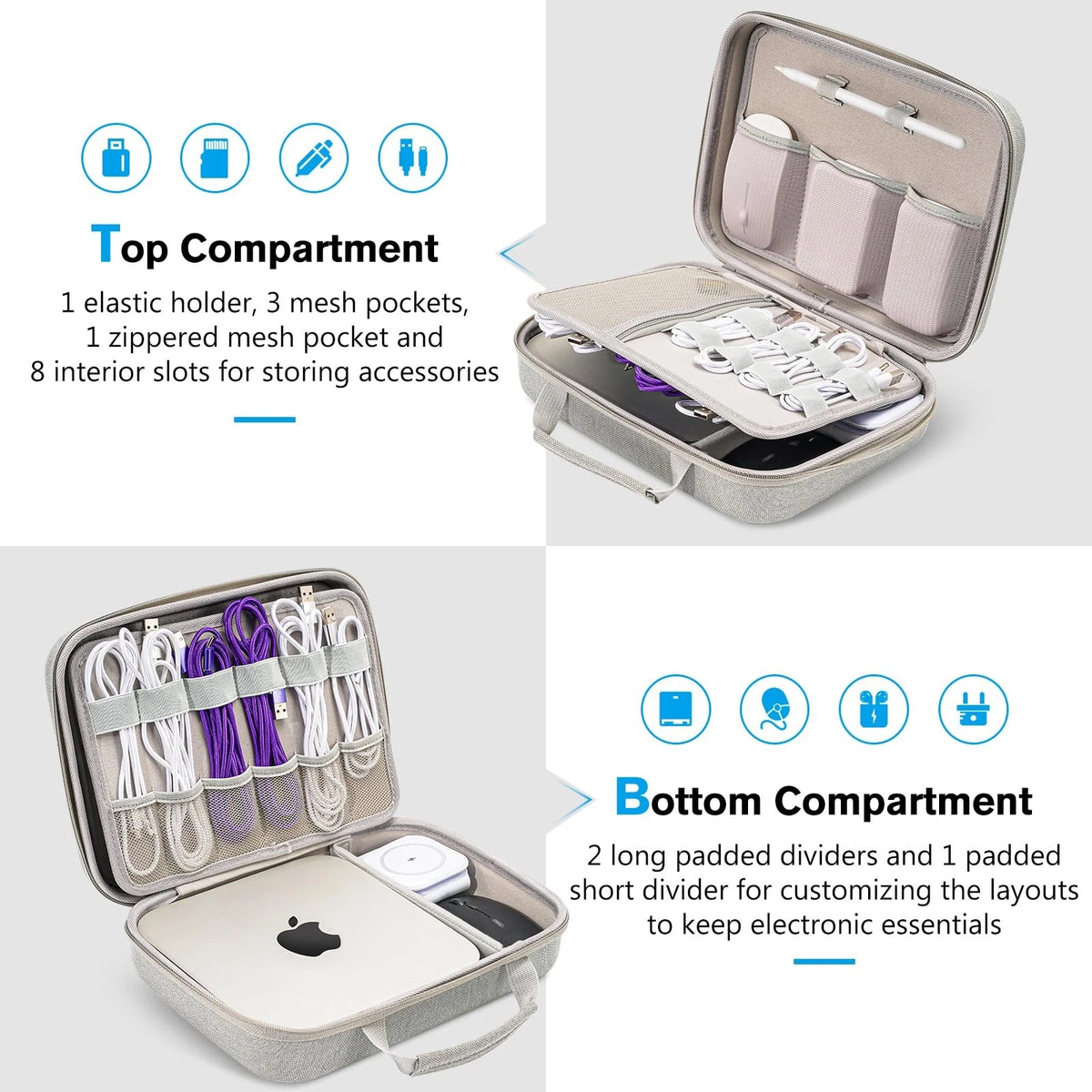 ProCase Hard Travel Extra Large - 11.8 x 8.0 x 3.3 Inch, Silver Gray