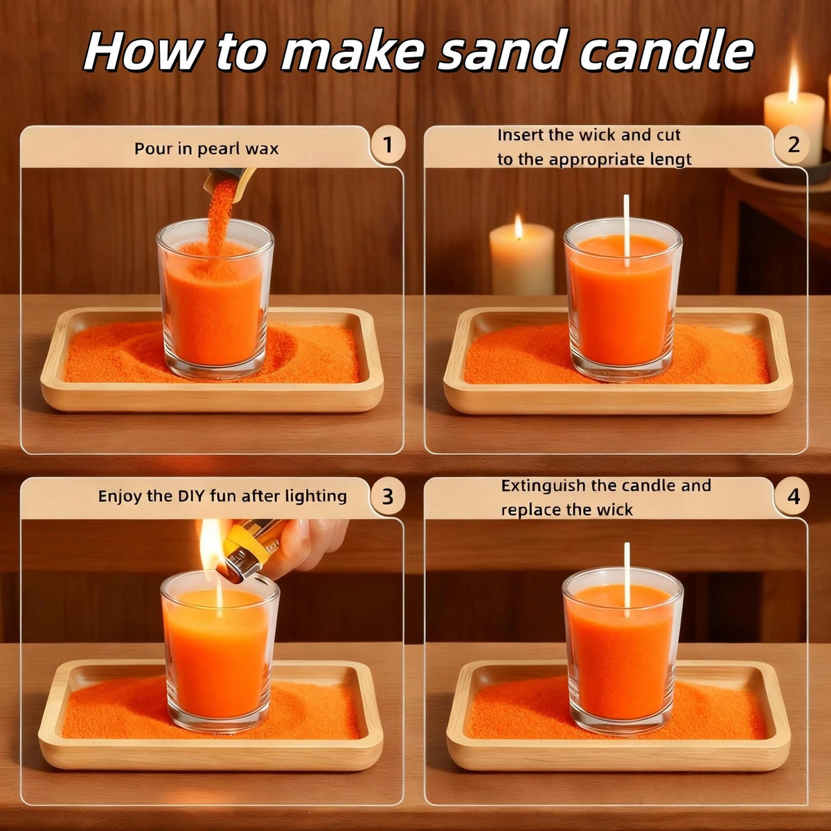 PHYMAT Multi-Color Candle Sand with 50pcs Wicks, 26 cm x 18 x 4 cm, orange