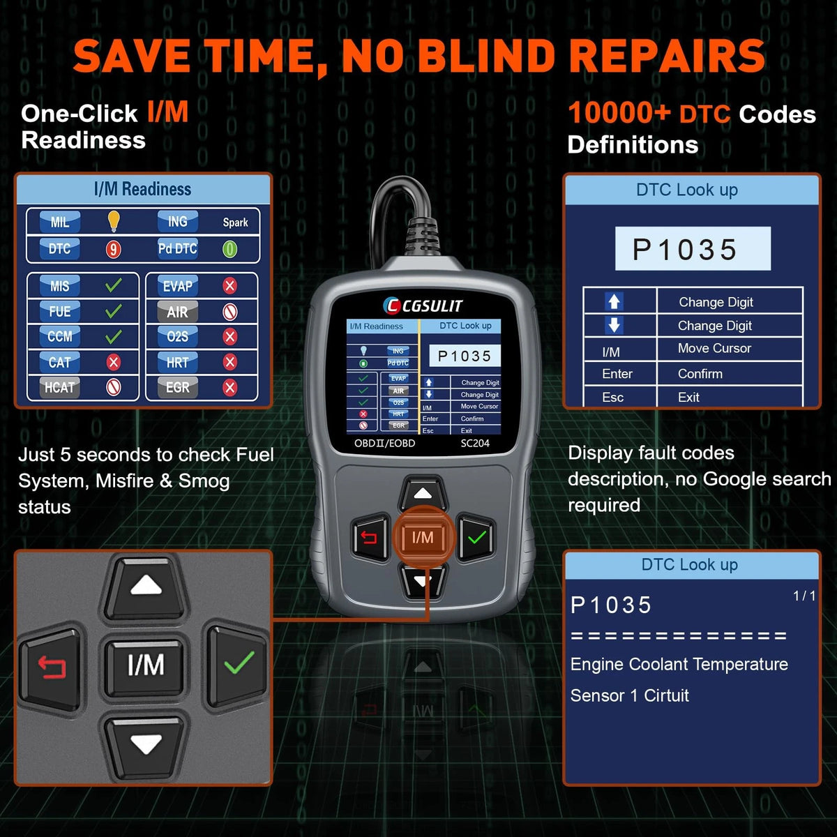 CGSULIT Scan Tool SC204 OBD2 Scanner, Check SC204, Code Reader-Grey