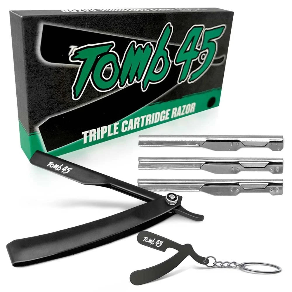 Tomb 45 Triple Cartridge Razor Holder | Disposable 1 Count (Pack of 1), Black