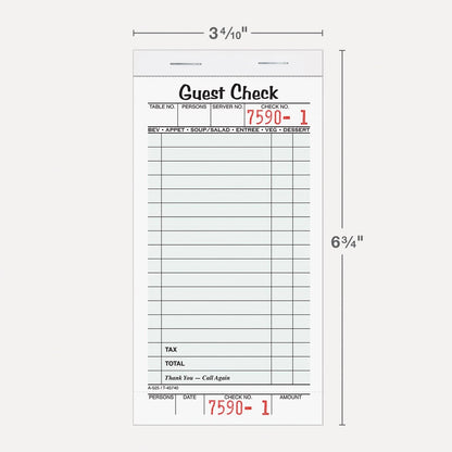 Adams Guest Check Pads, Single Part, Perforated, 3-2/5 x 6-3/4 Inches, White