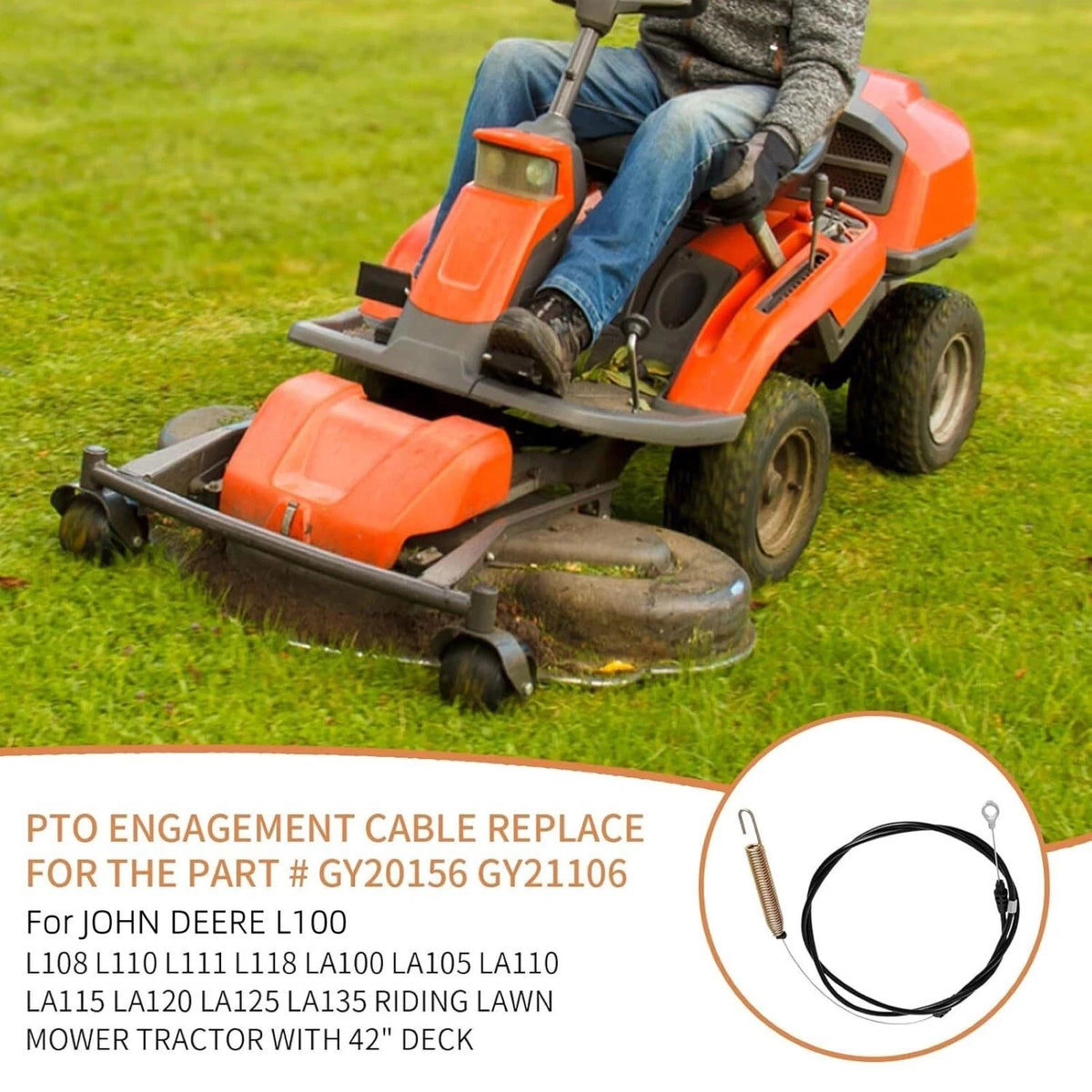 PTO Engagement Cable for John Deere L118 Lawn Mower Tractor with 42" Deck