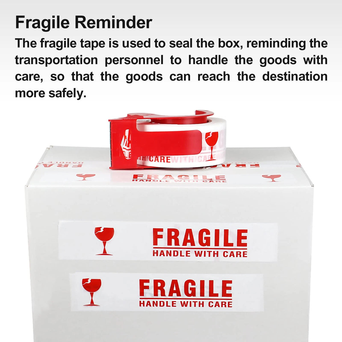 BOMEI PACK Fragile Tape 2 Inch x 330 Feet (110 Yards) 2 x 330 Feet, Red