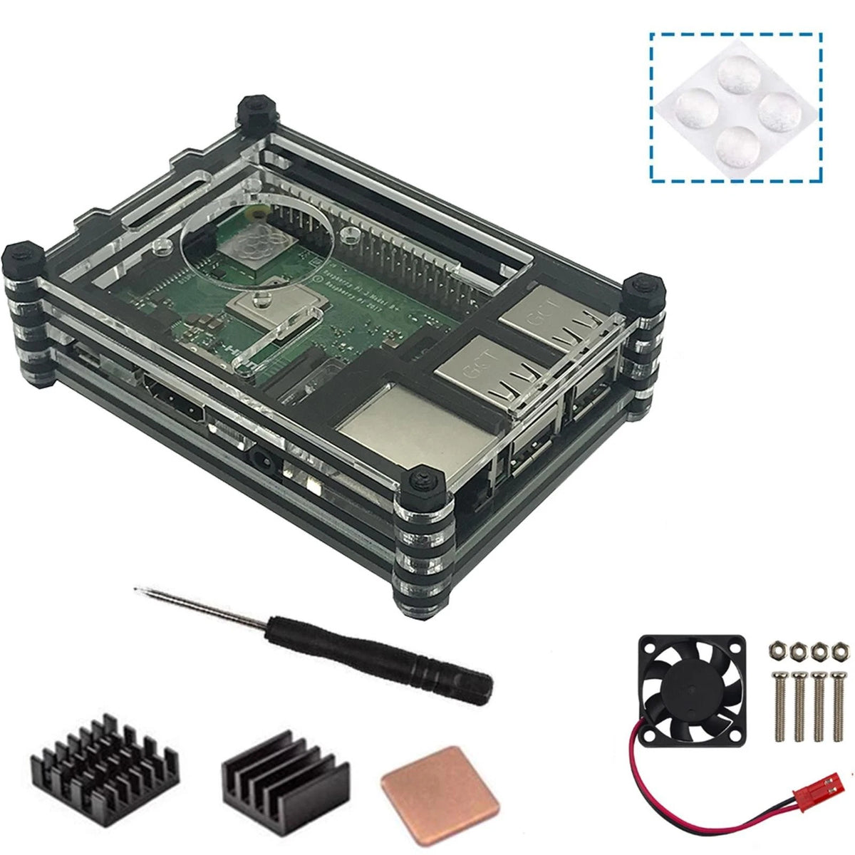 Acrylic Transparent Heatsink Case With Cooling Fan For Raspberry Pi RPI 3B+/3B