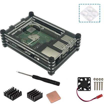 Acrylic Transparent Heatsink Case With Cooling Fan For Raspberry Pi RPI 3B+/3B